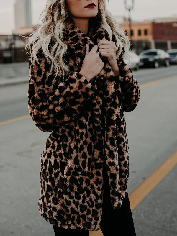 Leopard Print Faux Fur Coat