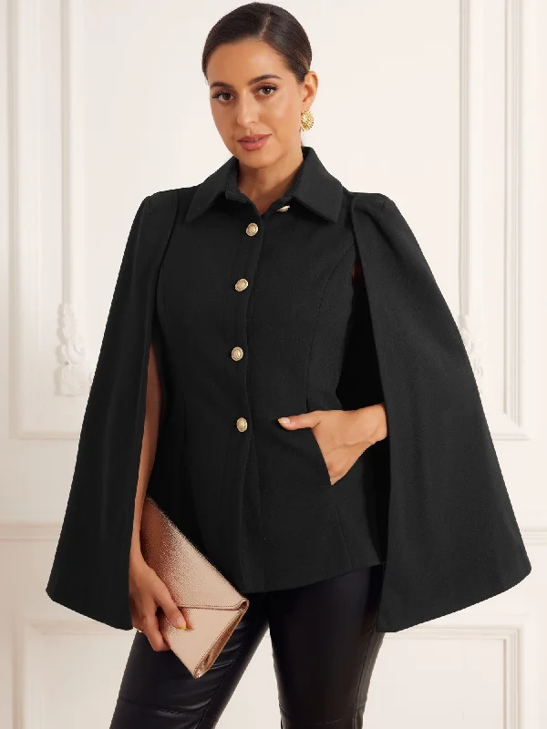 Split Sleeve Button Front Cape Coat Shawl Jackets