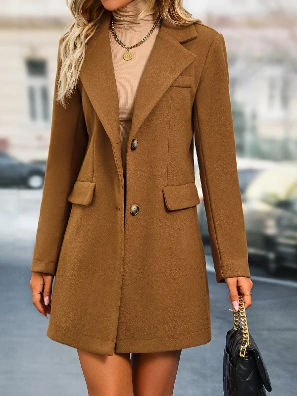 Solid Color Long Coat with Classic Design