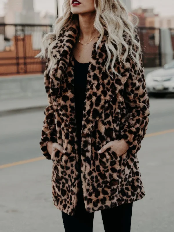 Women's Leopard Print Faux Fur Coat