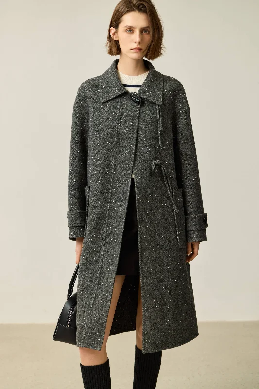 LILY Detachable Knit Collar Toggle Double-Faced Wool Coat