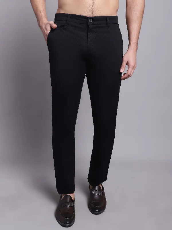 Men's Casual Flat front Black  Trousers