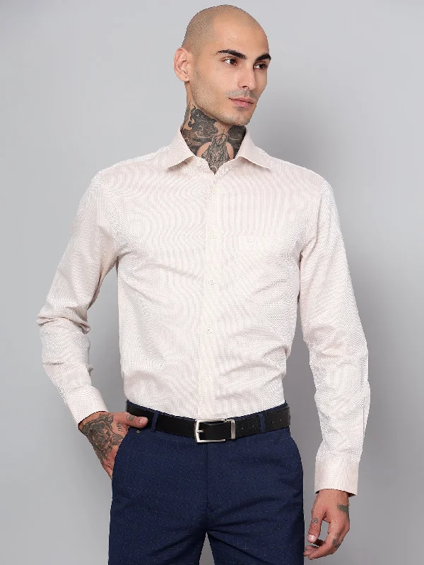 Men's Fawn Formal Self Textured Full Sleeve Shirt