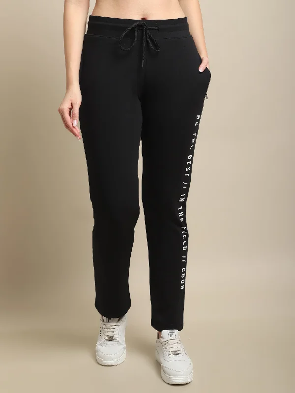 Women's Casual  Black Full length Mid rise Track Pants