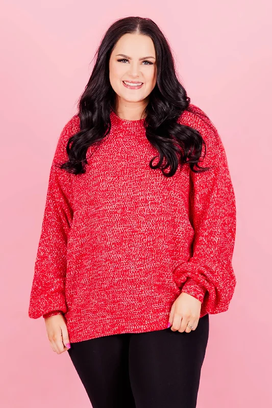 Cozy Bubble Sleeve Sweater, Ruby