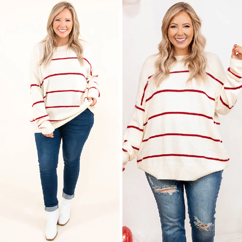 Slumber Party Sweater, White-Red