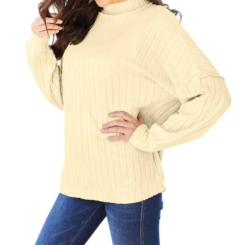 Basic Bae - Sleek Ribbed Mock Neck Knit Top