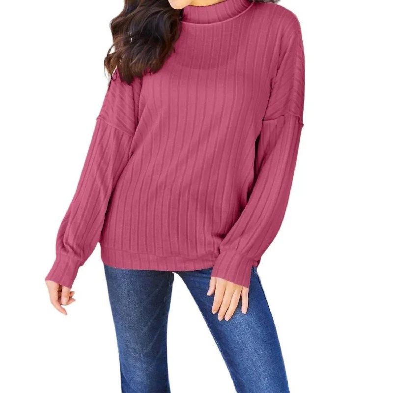 Basic Bae - Sleek Ribbed Mock Neck Knit Top