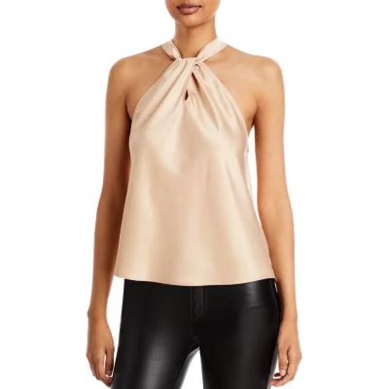 AQUA Ladies Basic Champagne Gold Slinky Halter Neck Top