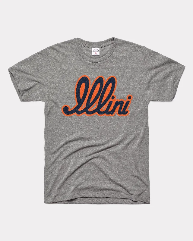 Illinois Illini Script Vintage Grey T-Shirt