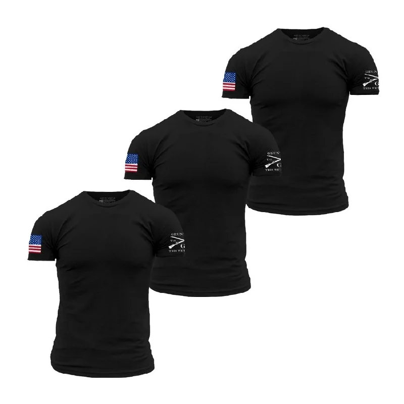 USA Flag Basic T-Shirts - Black - 3 Pack