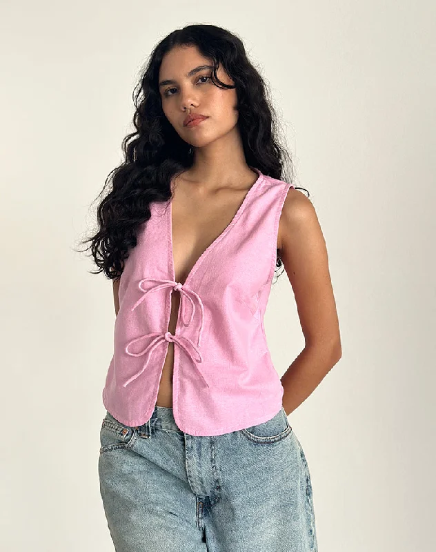 Kayve Tie Front Top in Flamingo Pink