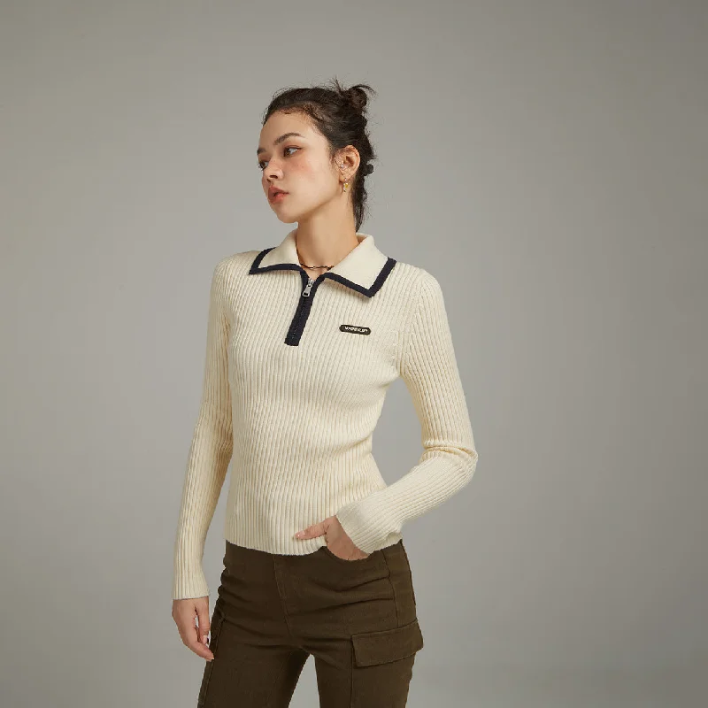 Half Zip-Up Basic Knit Top