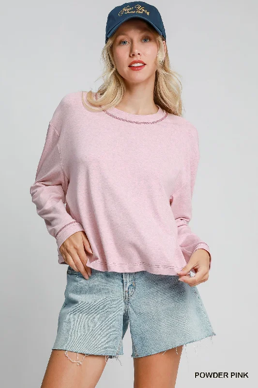 Umgee Powder Pink Modal Round Neck Basic Top