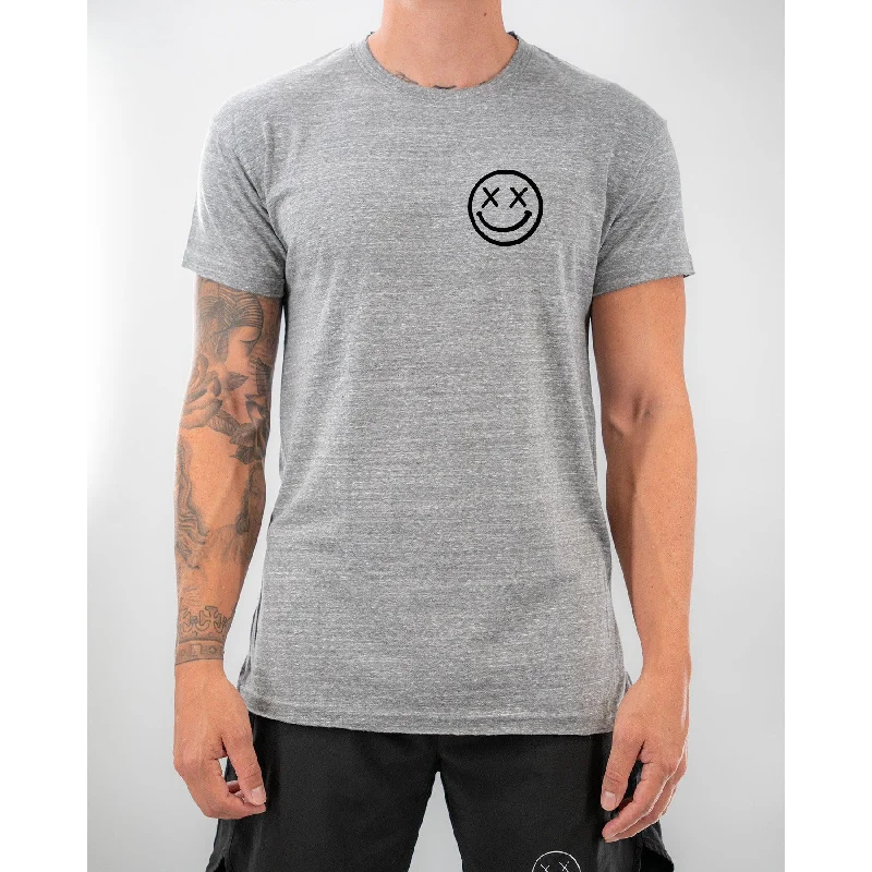 Salty Savage Men's "OG Smile" Longline Curved Hem Tee | Basic | Marled Gray/Black