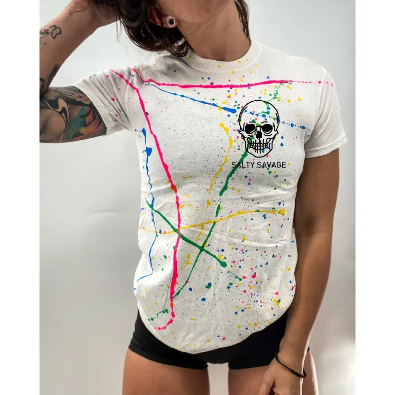 Salty Savage Unisex “Basic Skull” Paint Splatter Tee | Basic