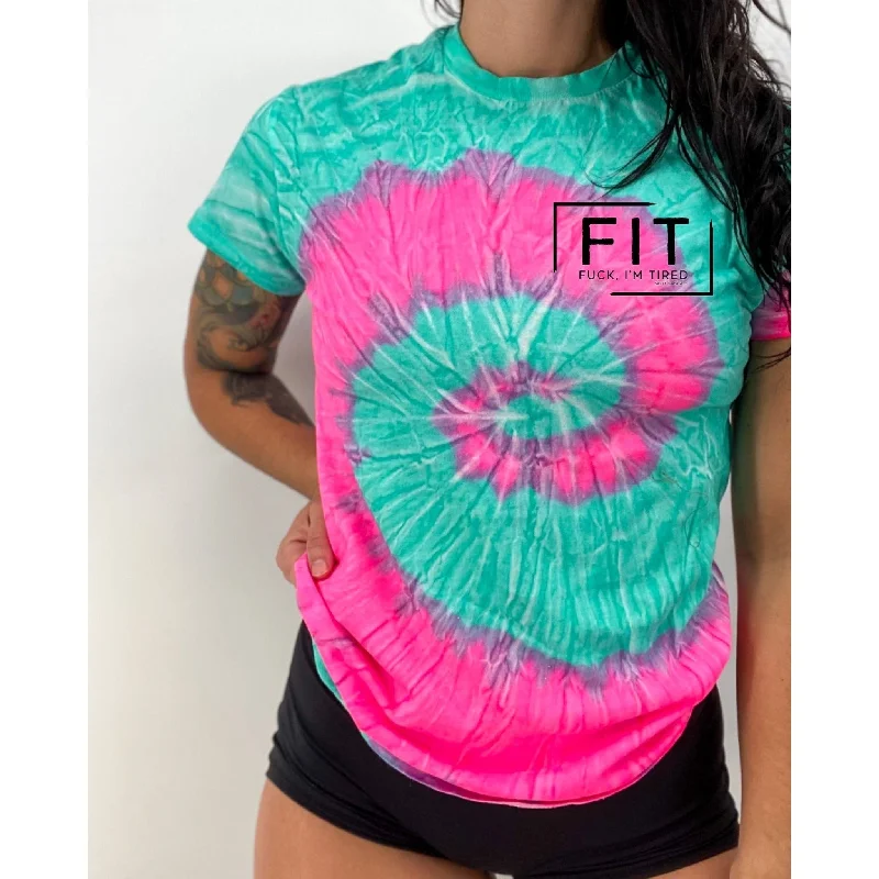 Salty Savage Unisex “FIT Fuck, I’m Tired” Spiral Tie Dye Tee | Basic